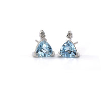 Load image into Gallery viewer, Aquamarine And Diamond Stud Earrings