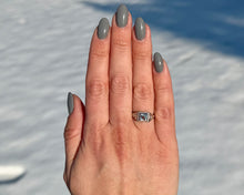Load image into Gallery viewer, Vintage Square Aquamarine Ring on a Hand