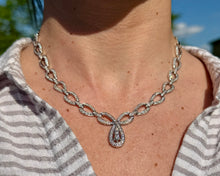 Load image into Gallery viewer, Estate Open Link Diamond Collar Necklace on a neck.