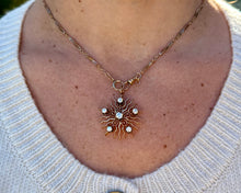 Load image into Gallery viewer, Vintage Rose Gold Sunburst Necklace with Old European cut Diamonds