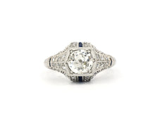 Load image into Gallery viewer, Antique 1920's Platinum Old Mine Diamond Ring with Rose Cut Diamonds and Sapphires