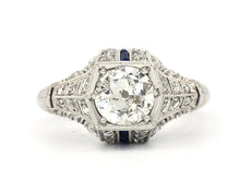 Load image into Gallery viewer, Antique 1920's Platinum Old Mine Diamond Ring with Rose Cut Diamonds and Sapphires