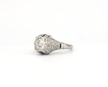 Load image into Gallery viewer, Antique 1920's Platinum Old Mine Diamond Ring with Rose Cut Diamonds and Sapphires