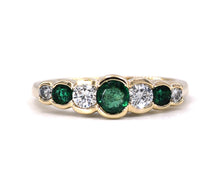 Load image into Gallery viewer, Bezel Set Emerald And Diamond Ring Front View.