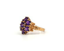 Load image into Gallery viewer, Vintage 10K Yellow Gold Amethyst Cocktail Flower Ring