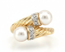 Load image into Gallery viewer, 14K Yellow Gold Bypass Pearl And Diamond Ring