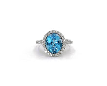 Load image into Gallery viewer, 14K White Gold Blue Topaz Diamond Halo Ring