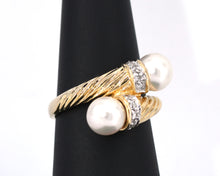 Load image into Gallery viewer, 14K Yellow Gold Bypass Pearl And Diamond Ring