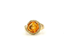 Load image into Gallery viewer, 14K Yellow Gold Checkerboard Cut Citrine and Yellow Diamond Ring