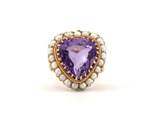 Load image into Gallery viewer, Antique 14k Yellow Gold Heart Amethyst Ring With Pearls