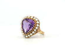 Load image into Gallery viewer, Antique 14k Yellow Gold Heart Amethyst Ring With Pearls