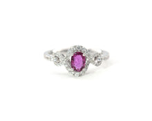 Load image into Gallery viewer, 18K white gold oval ruby and diamond ring.