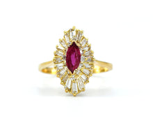 Load image into Gallery viewer, Marquise Ruby Ring With A Baguette Diamond Halo