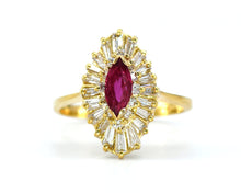 Load image into Gallery viewer, Marquise Ruby Ring With A Baguette Diamond Halo