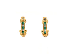 Load image into Gallery viewer, 18K Yellow Gold Princess Cut Emerald And Diamond Hoops