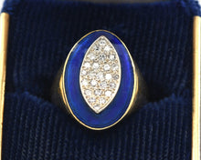 Load image into Gallery viewer, Vintage 18K Yellow Gold Ring Set With Pave Diamonds 0.25CTW & Blue Enamel