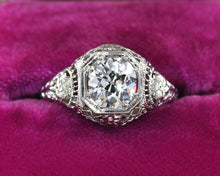 Load image into Gallery viewer, Antique Filigree Old Mine Cut Diamond Engagement Ring