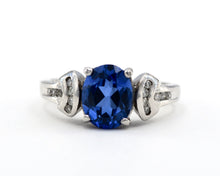 Load image into Gallery viewer, Estate 14K White Gold Oval Sapphire and Diamond Ring
