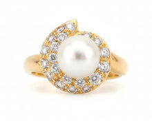 Load image into Gallery viewer, Pearl Ring Set With Pave Diamonds