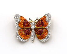 Load image into Gallery viewer, Signed Hammerman Brothers Vintage 18k Yellow Gold & Platinum Butterfly Enamel Pin