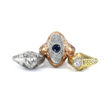 Load image into Gallery viewer, Three antique rings with different designs on a white background