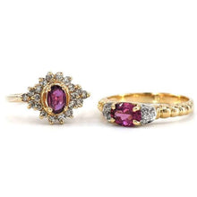 Load image into Gallery viewer, Two Yellow Gold Pink Tourmaline and Diamond Rings