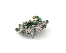 Load image into Gallery viewer, 14K white gold and yellow gold, diamond, enamel, ruby, and emerald enchanting snake brooch/pendant.