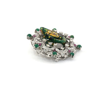 Load image into Gallery viewer, 14K white gold and yellow gold, diamond, enamel, ruby, and emerald enchanting snake brooch/pendant.