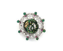 Load image into Gallery viewer, 14K white gold and yellow gold, diamond, enamel, ruby, and emerald enchanting snake brooch/pendant.