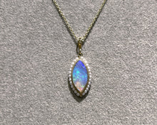 Load image into Gallery viewer, Vintage 14K yellow gold opal and seed pearl pendant necklace.