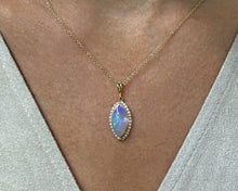 Load image into Gallery viewer, Vintage 14K yellow gold opal and seed pearl pendant necklace.