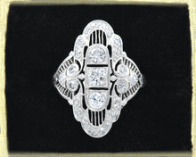 Load image into Gallery viewer, Vintage Platinum Filigree Ring Set With Old European cut, Old Mine cut, and Single cut Diamonds.