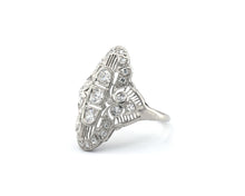 Load image into Gallery viewer, Vintage Platinum Filigree Ring Set With Old European cut, Old Mine cut, and Single cut Diamonds.