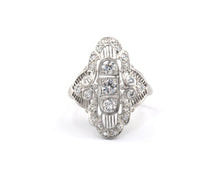 Load image into Gallery viewer, Vintage Platinum Filigree Ring Set With Old European cut, Old Mine cut, and Single cut Diamonds.