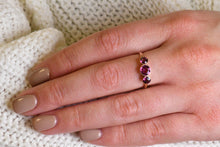 Load image into Gallery viewer, Vintage retro 14K rose gold and pink tourmaline three stone ring.
