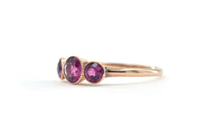 Load image into Gallery viewer, Vintage retro 14K rose gold and pink tourmaline three stone ring.