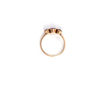 Load image into Gallery viewer, Vintage retro 14K rose gold and pink tourmaline three stone ring.