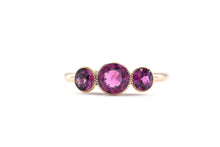 Load image into Gallery viewer, Vintage retro 14K rose gold and pink tourmaline three stone ring.