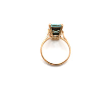 Load image into Gallery viewer, Vintage 18K Yellow Gold Emerald Cut 14MM x 8.7MM Aquamarine Ring