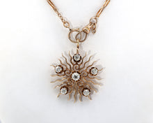 Load image into Gallery viewer, Vintage Rose Gold Sunburst Necklace with Old European cut Diamonds