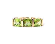 Load image into Gallery viewer, Yellow Gold Three Stone Peridot Ring