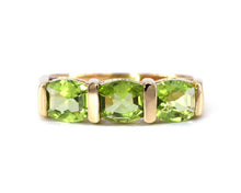 Load image into Gallery viewer, Yellow Gold Three Stone Peridot Ring