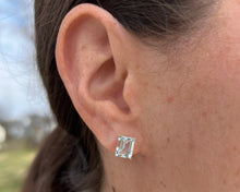 Load image into Gallery viewer, Vintage Emerald Cut Aquamarine Stud Earrings