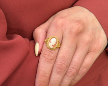 Load image into Gallery viewer, 18K yellow gold Cameo Ring on hand
