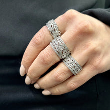 Load image into Gallery viewer, Vintage Platinum and Diamond Floral Wide Eternity Band.