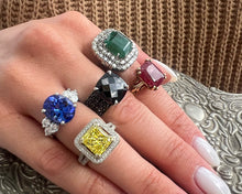 Load image into Gallery viewer, Collection of rings: Ruby Ring, Emerald and Diamond Ring, Onyx Ring, Tanzanite and Diamond Ring, Yellow and White Diamond Ring