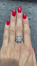 Load and play video in Gallery viewer, Vintage Platinum, Diamond, and Created Sapphire Cocktail Ring