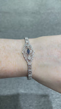Load and play video in Gallery viewer, Antique Signed ESEMCO Sapphire And Diamond Filigree Bracelet
