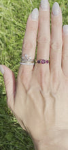 Load and play video in Gallery viewer, Vintage retro 14K rose gold and pink tourmaline three stone ring.