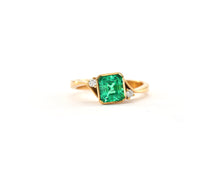 Load image into Gallery viewer, Bezel Set Emerald and Diamonds Ring